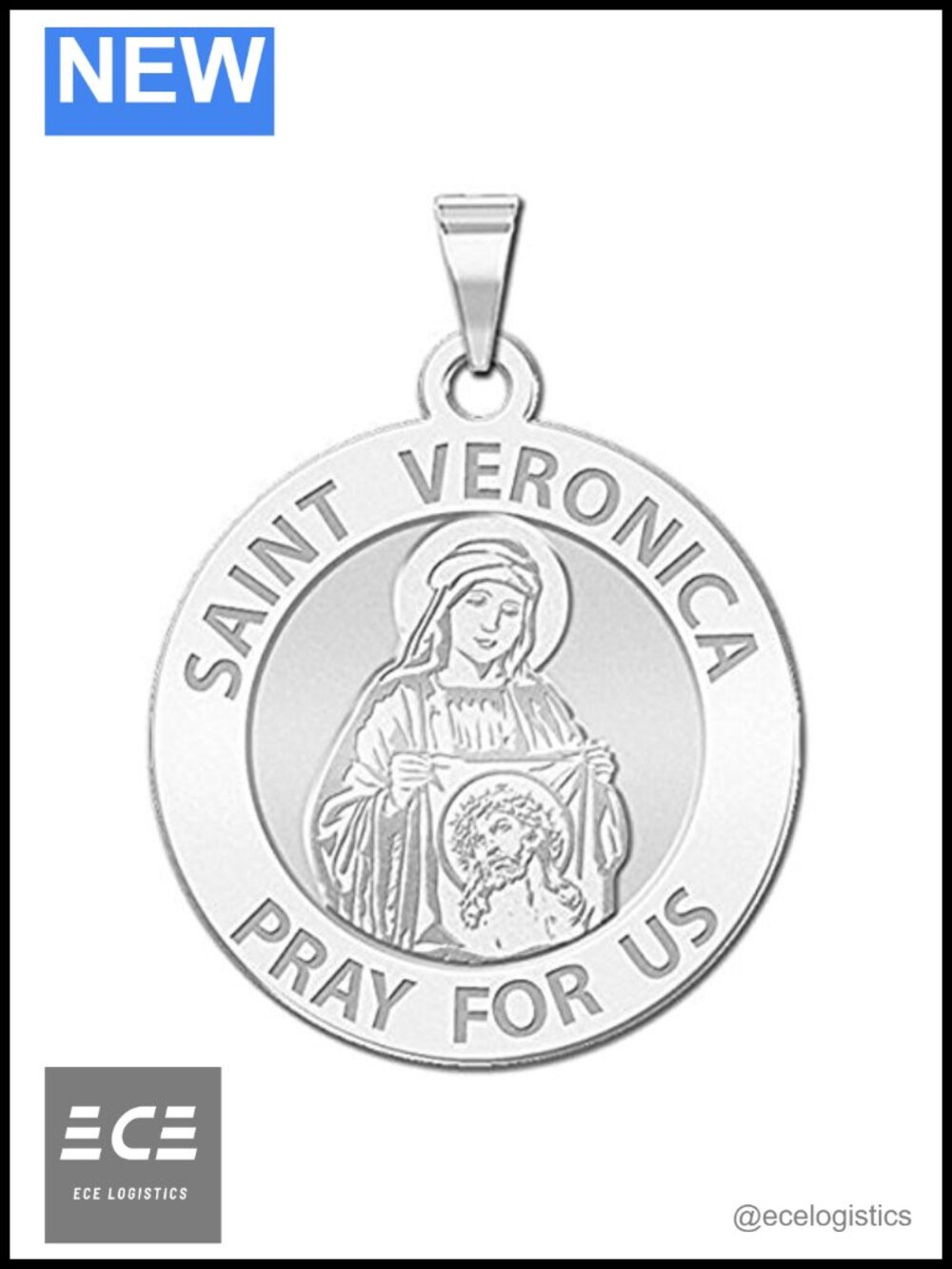 Saint Veronica Religious Medal Pendant 17mm Silver Fine Jewelry
